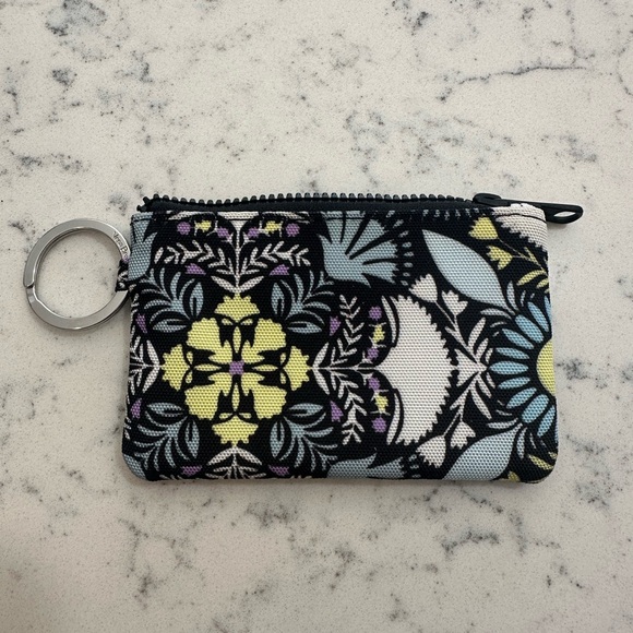 Vera Bradley Black and Blue Floral Keychain Wallet - Picture 2 of 6